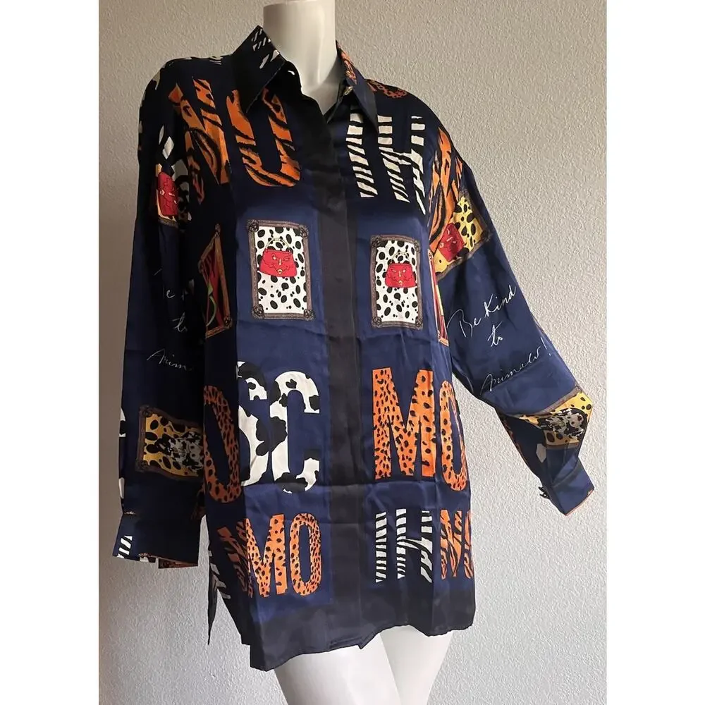 Vintage Massardi Gold Label Silk Shirt M Be Kind to Animals Maximalist 80s 90s
